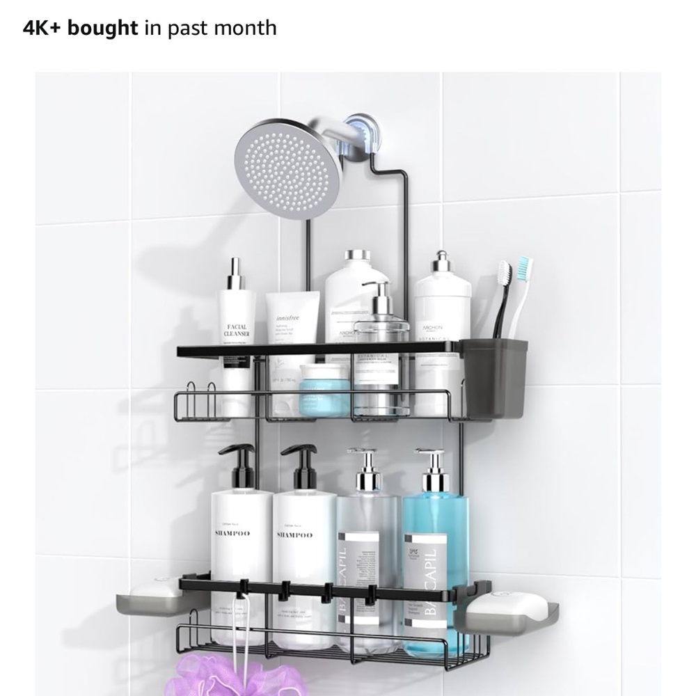 Black Bath Storage Organizer with Hooks and Mirror